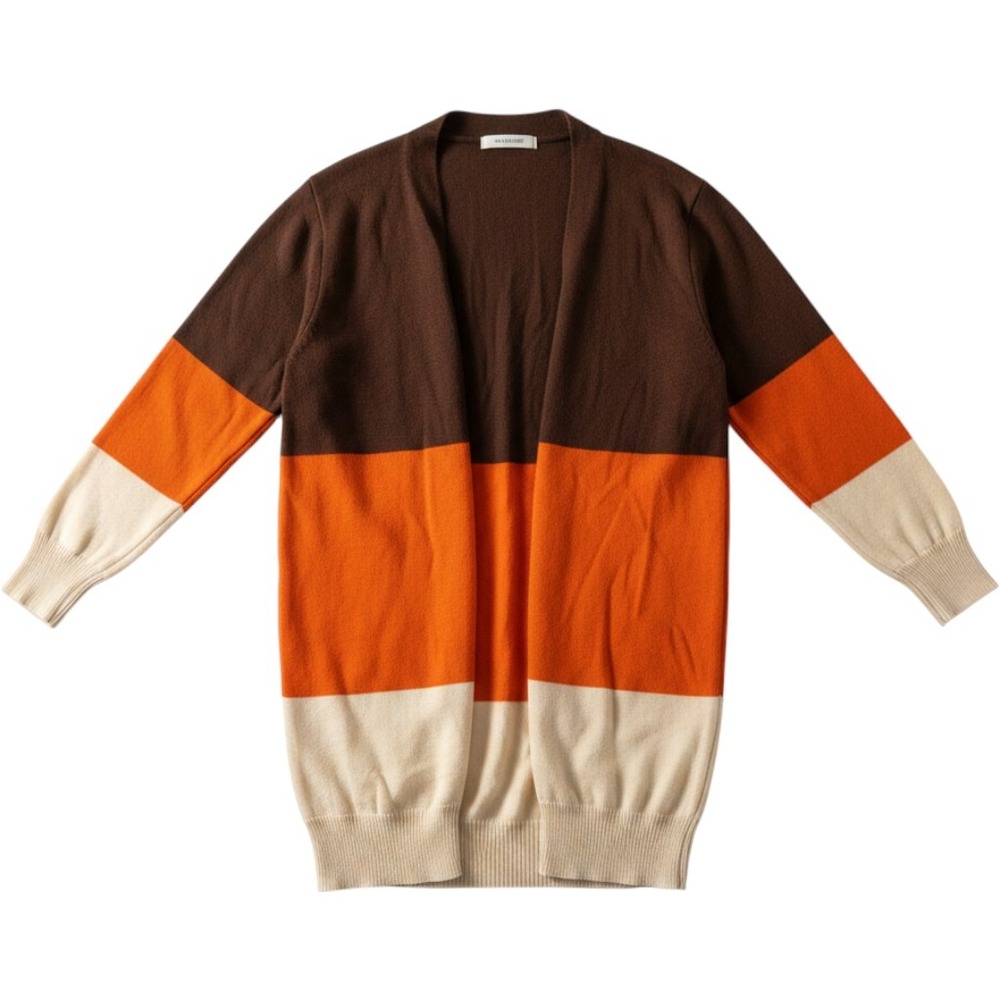 Womens Colorblock Open Front Cardigan Sweater Brown Orange Cream Size Small